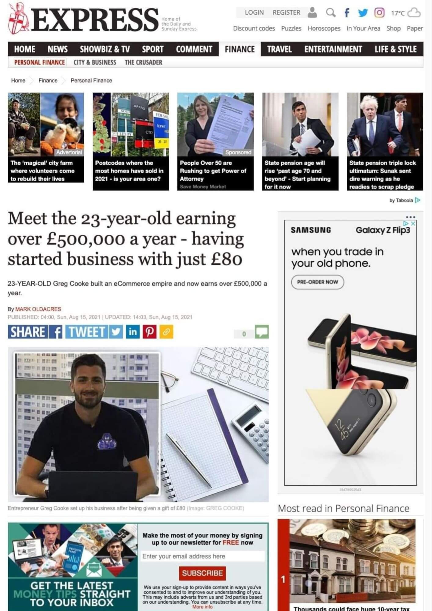 Express press coverage of the founder